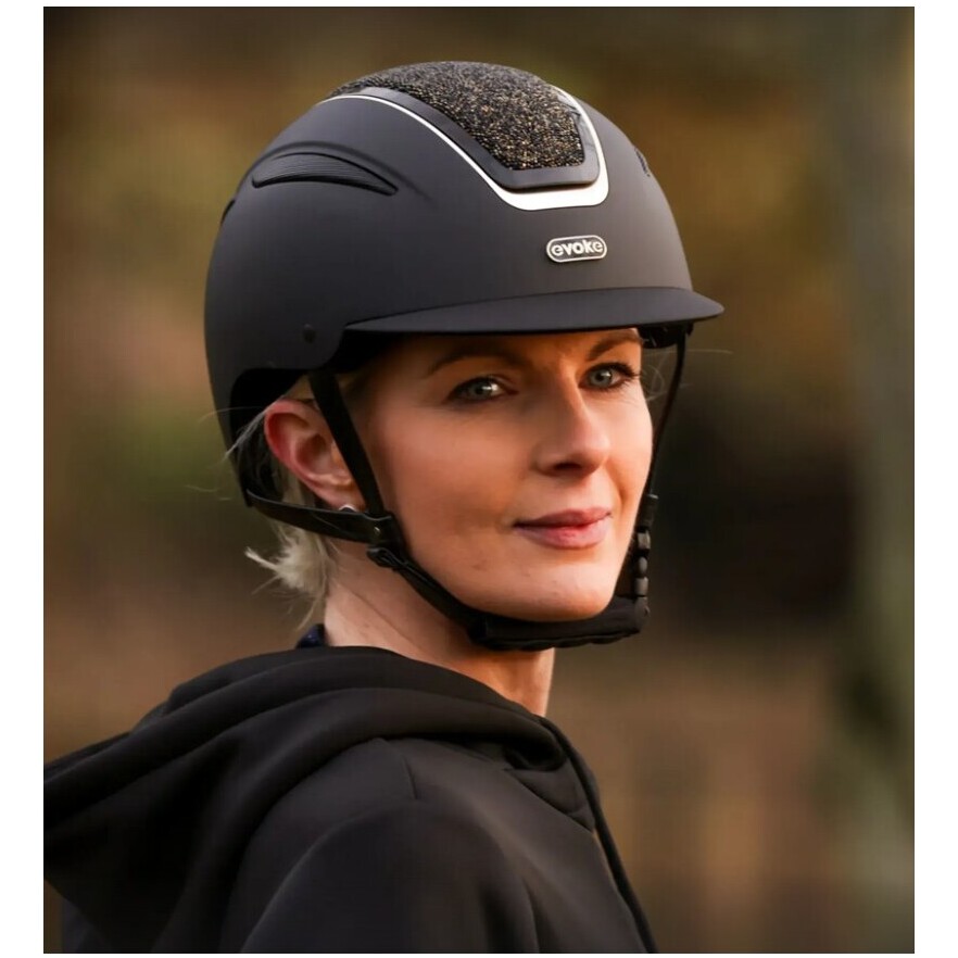 2026 Evoke Unisex Callisto Classic Peak Riding Hat & Liner 200352003 - Black / Crystal